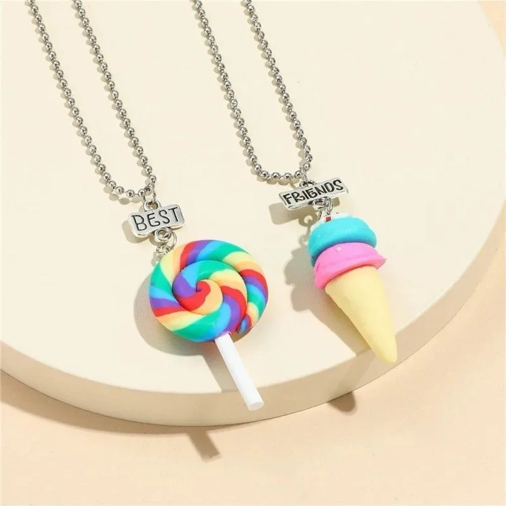 2 PC Best Friends Gift Rainbow Candy Lollipop 🍭 Ice Cream Pendant Necklaces BFF